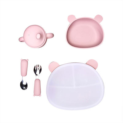 Αντέξτε το σύνολο 6Pcs BPA σίτισης μωρών σιλικόνης μορφής ελεύθερο κύπελλο αναρρόφησης με το καπάκι