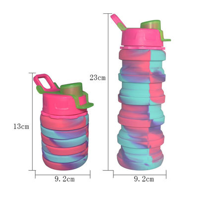 Πολυ μπουκάλι πτυσσόμενο προσαρμοσμένο 500ml κατανάλωσης αθλητικής σιλικόνης χρωμάτων