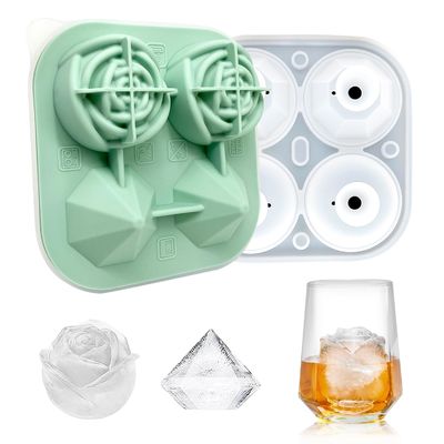 MHC Custom Shape 3D Flower Ice Cube Tray με κάλυμμα 4 Rosette και διαμαντένια εργαλεία παγωτού