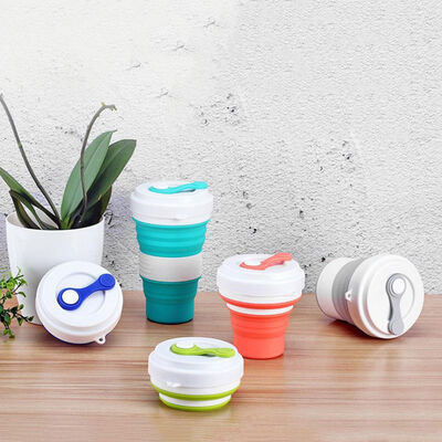 Portable Travel Eco-Friendly Silicone Leak-Proof Foldable Travel Cup Space-Saving Reusable Coffee Cup Set With Lid